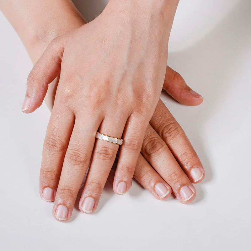 Box Chain Adjustable Gold Gemstone Ring