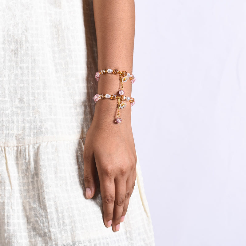 Flora Beaded Link Chain Bracelets With Tassels Set Of 2