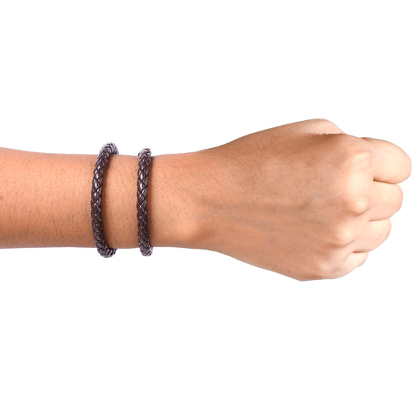 Braided Solid Brown Unisex Bracelet Set Of 2