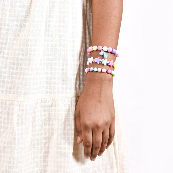 Multicolour Beads And Stars Stackable Bracelet Set Of 3