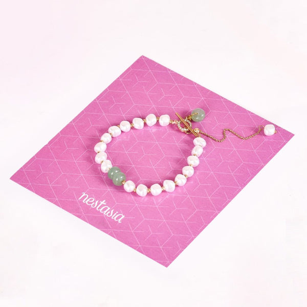 Faux Pearl And Jade Charm Bracelet