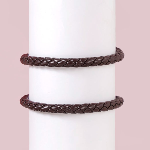 Braided Solid Brown Unisex Bracelet Set Of 2