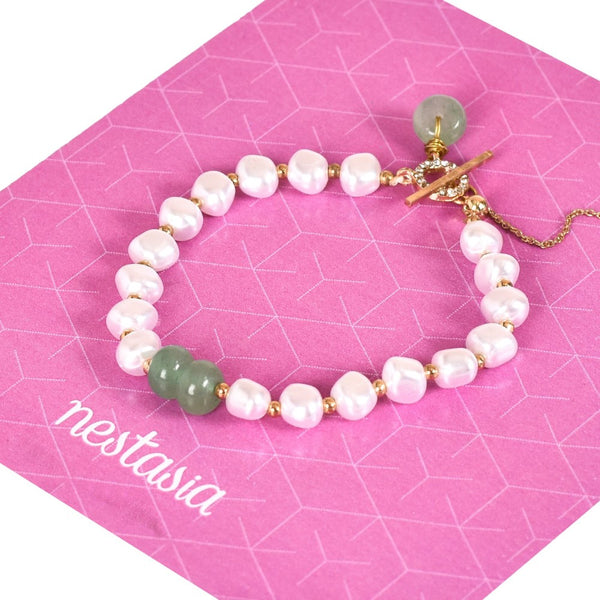 Faux Pearl And Jade Charm Bracelet