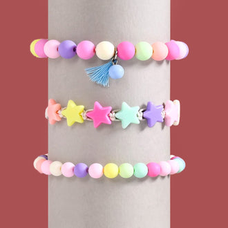 Multicolour Beads And Stars Stackable Bracelet Set Of 3