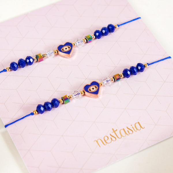 Beaded Heart With Evil Eye Bracelet For Women Set Of 2