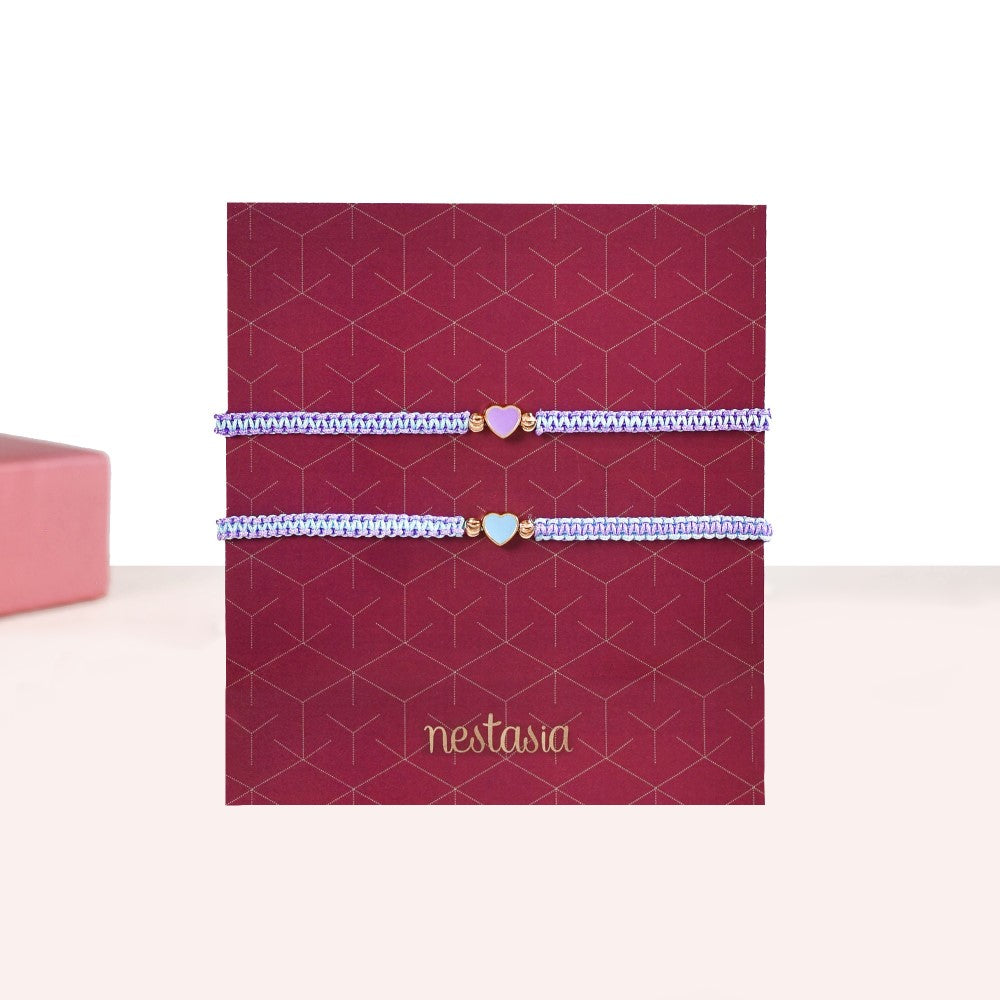 Set Of 2 Heart Charm Braided Bracelet