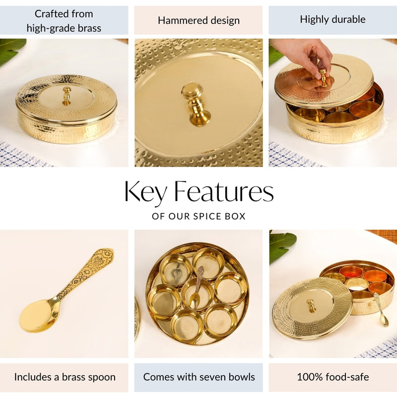 Brass Hammered Masala Dani With Spoon Set Of 10