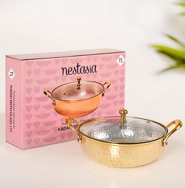 Brass Kadhai With See through Glass Lid 2500ml