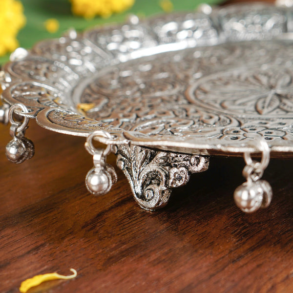 Embossed Brass Flower Pooja Thali And Kalash Set