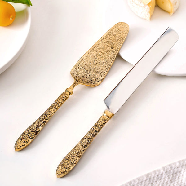 Royal Vintage Brass Cake Knife And Server Set Of 2