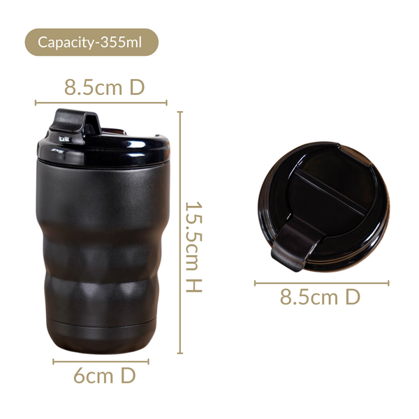 Brewster Stainless Steel Spill Proof Coffee Tumbler Black Noir 355ml