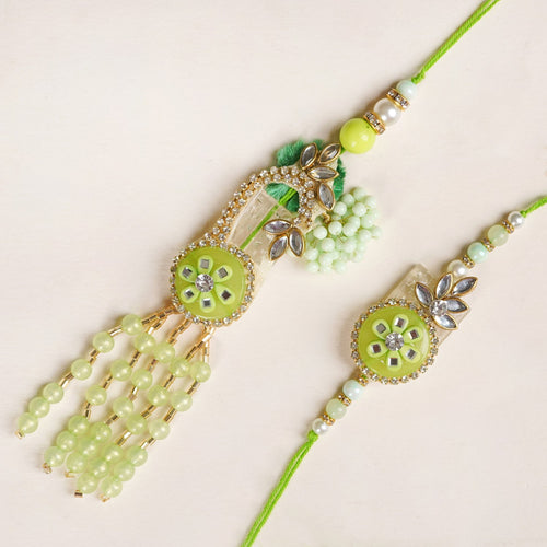 Bright Green Rakhi Lumba Set