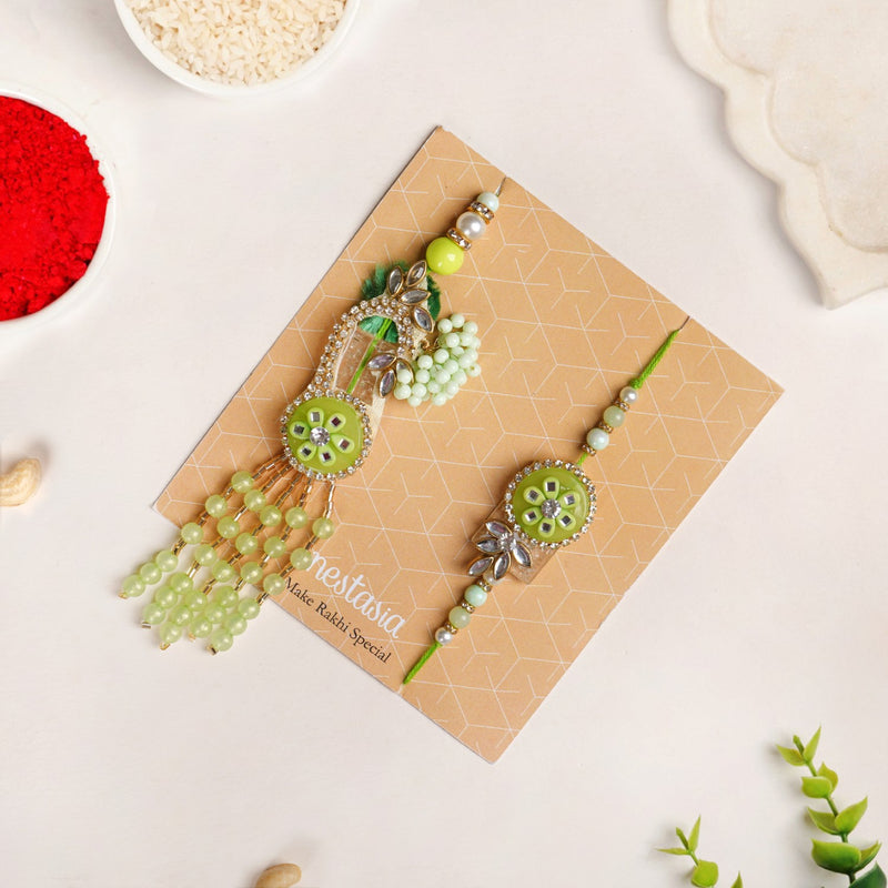 Bright Green Rakhi Lumba Set