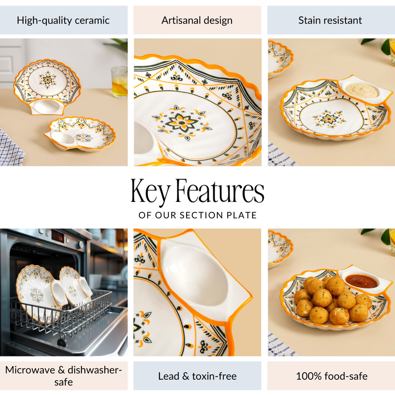 Bright Bloom Ceramic Section Plate Set Of 2