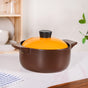 Brown Ceramic Deep Cooking Pot With Orange Lid 2900ml
