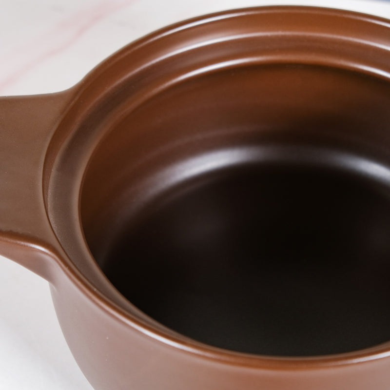 Brown Ceramic Deep Cooking Pot With Orange Lid 2900ml