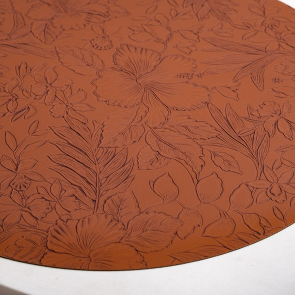 Brown Embossed Hibiscus Round Placemats Set Of 6