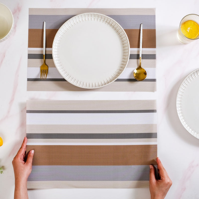 Brown Stripes Dining Table Mats Set Of 6