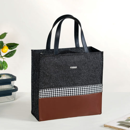 Brown Vegan Leather And Jute Office Lunch Bag
