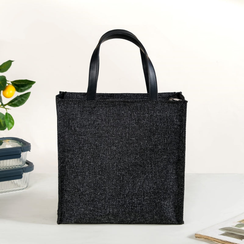Brown Vegan Leather And Jute Office Lunch Bag