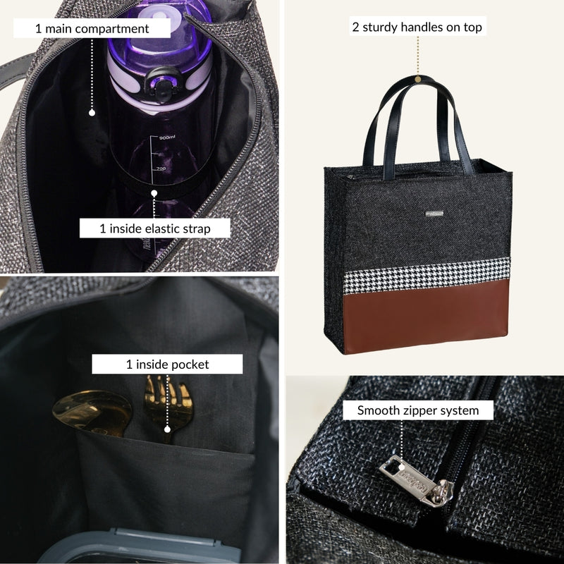 Brown Vegan Leather And Jute Office Lunch Bag