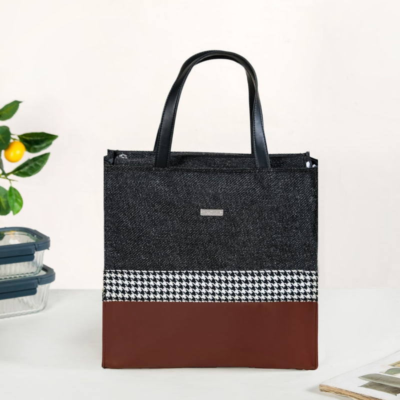 Brown Vegan Leather And Jute Office Lunch Bag