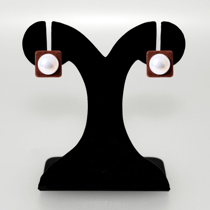Brown Velvet Pearl Square Studs