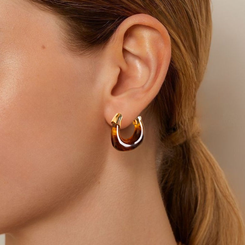Brown And Gold Huggie Hoop Earrings