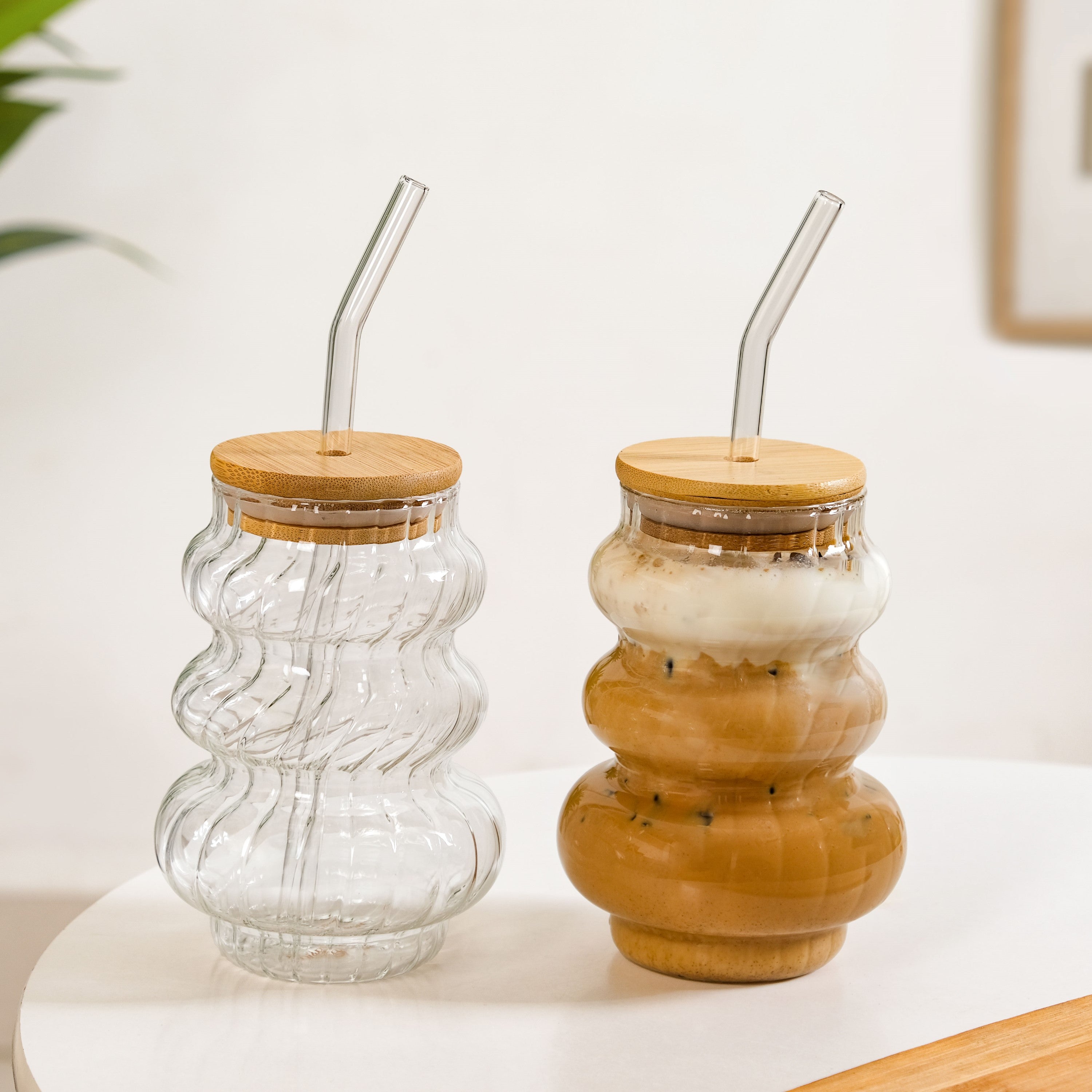 Donut Tower Borosilicate Tumbler With Straw Set Of 2 500ml