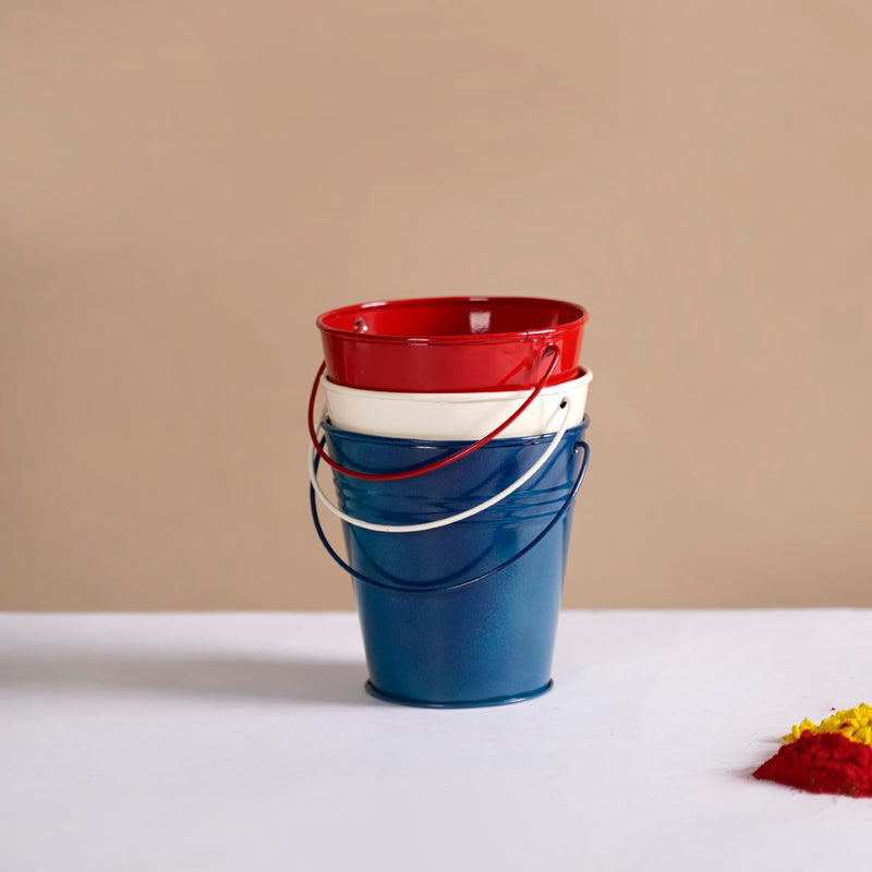 Colourful Metal Bucket Set Of 3- Colourful Metal Buckets, Set of 3 Buckets, Decorative Metal Buckets, Vibrant Bucket Set