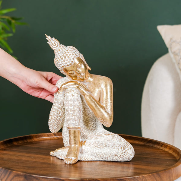 Serene Buddha Idol Showpiece For Home Decor Gold 12 Inch
