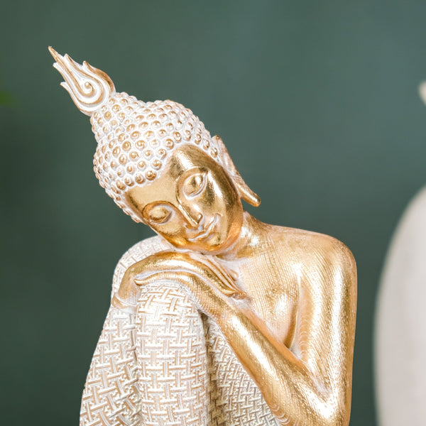 Serene Buddha Idol Showpiece For Home Decor Gold 12 Inch