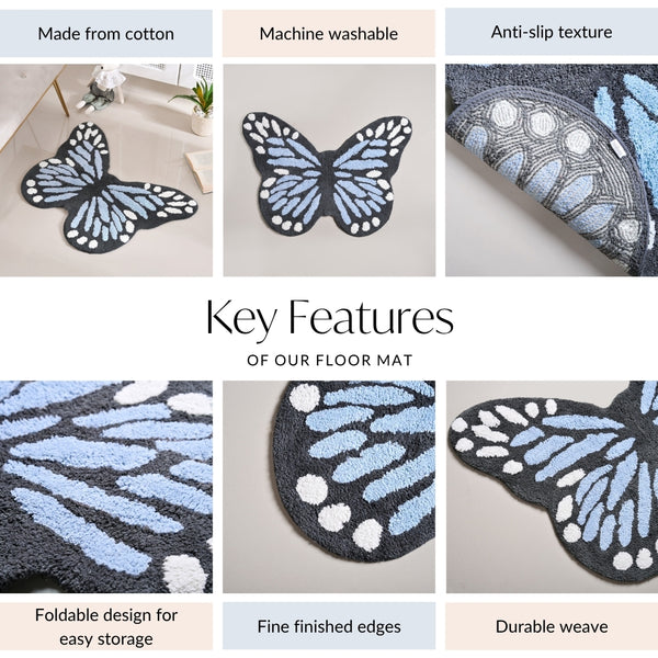 Butterfly Tufted Cotton Anti Slip Floor Mat 80x60cm