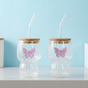 Butterfly Flutter Borosilicate Tumbler With Straw Set Of 2 500ml