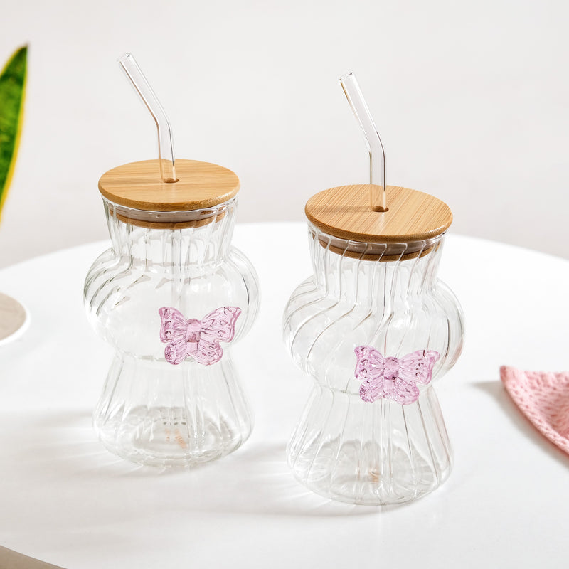 Butterfly Beverage Tumbler Set Of 2 With Straw 500ml