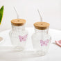 Butterfly Bloom Borosilicate Tumbler With Straw Set Of 2 500ml