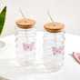 Butterfly Glass Tumbler With Straw Set Of 2 500ml