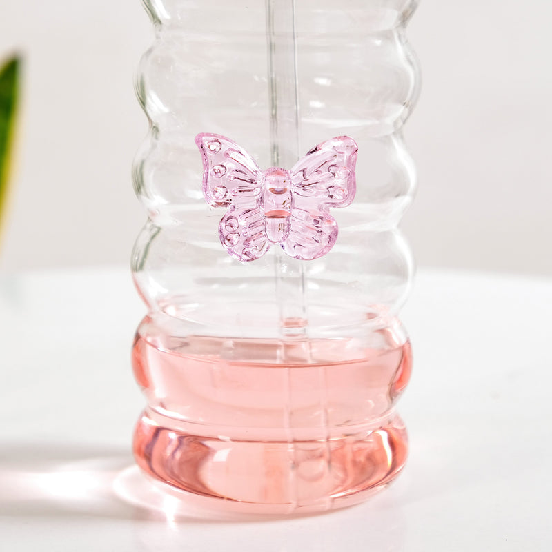 Butterfly Glass Tumbler With Straw Set Of 2 500ml