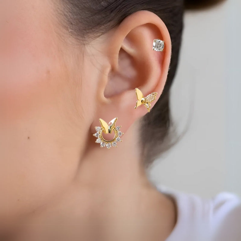 Butterfly Moon Shine Gold Studs Set Of 3