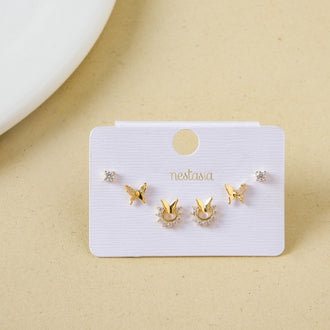 Butterfly Moon Shine Gold Studs Set Of 3