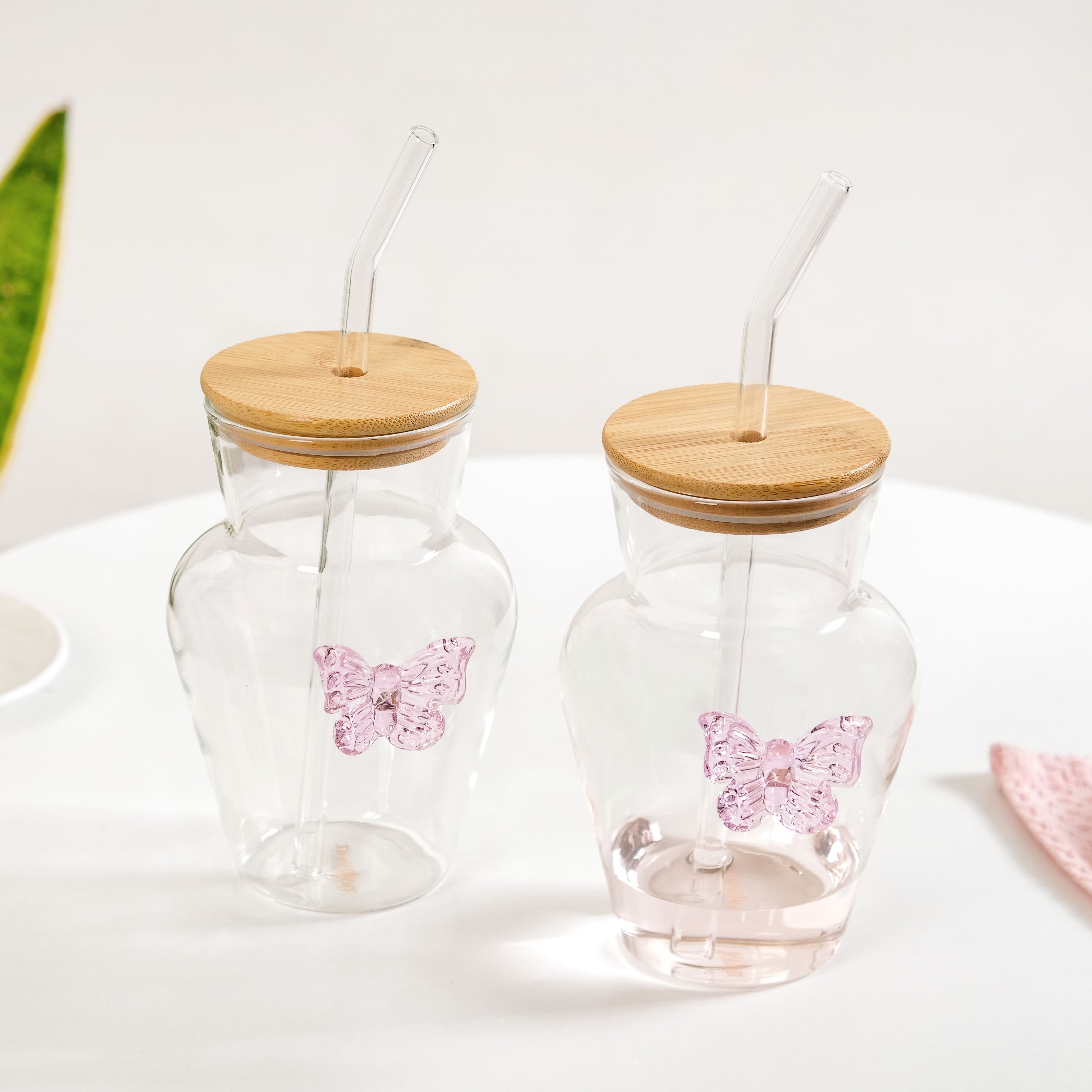 Butterfly Borosilicate Tumbler With Straw Set Of 2 500ml