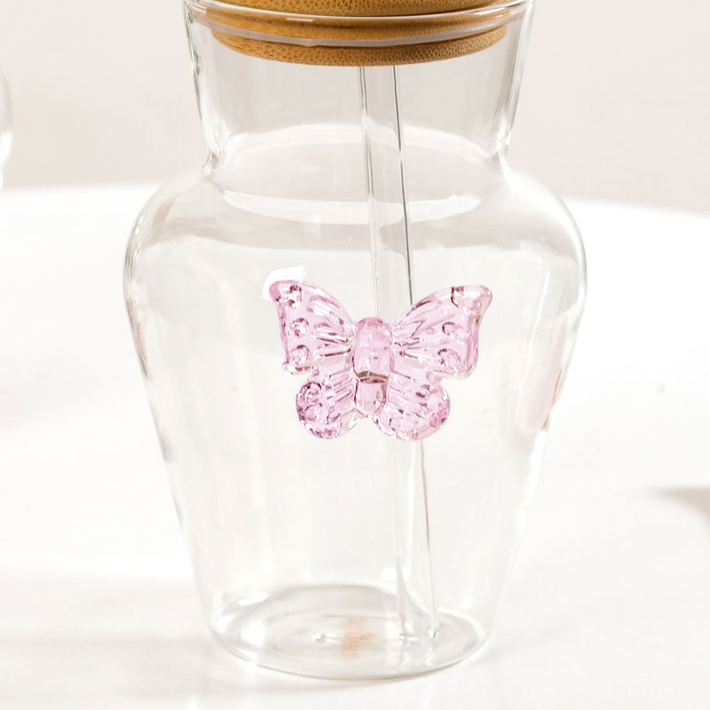 Butterfly Borosilicate Tumbler With Straw Set Of 2 500ml