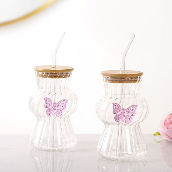 Butterfly Beverage Tumbler Set Of 2 With Straw 500ml