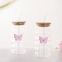 Butterfly Glass Tumbler With Straw Set Of 2 500ml