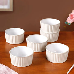 Set Of 6 White Cresta Ceramic Bowl For Snacks 400ml