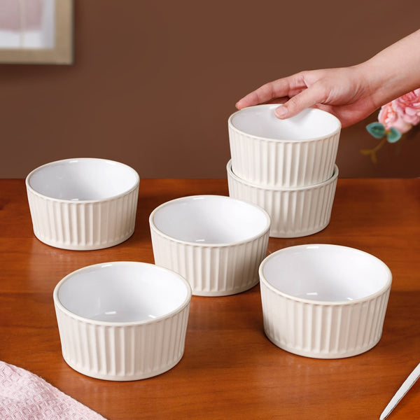 Set Of 6 White Cresta Ceramic Bowl For Snacks 400ml