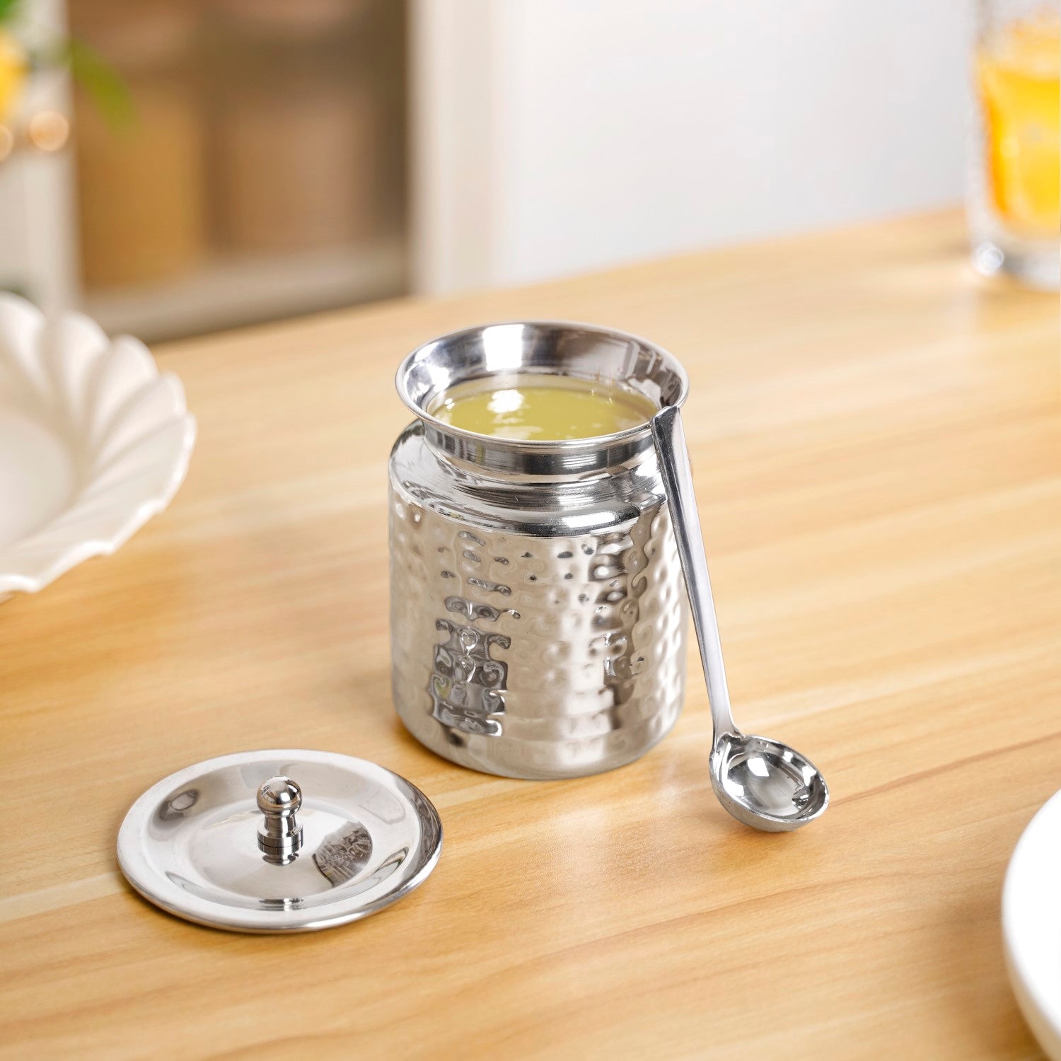 Hammered Ghee Pot With Spoon 350ml