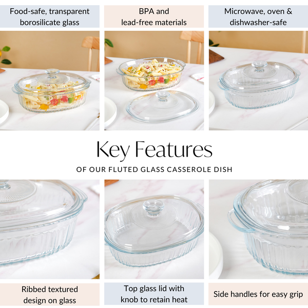 Fluted Glass Casserole Dish With Lid 1800ml