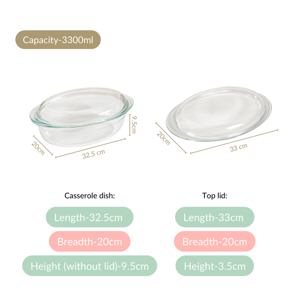 Transparent Oval Glass Casserole Dish With Lid 3300ml