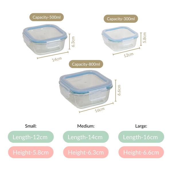 Airtight Glass Lunch Box Set Of 3